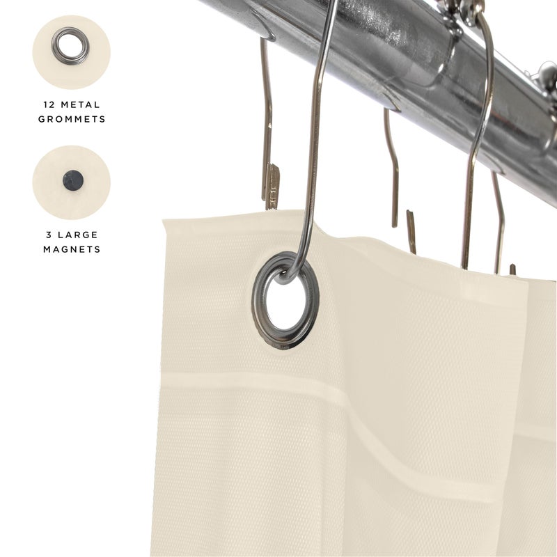 Bath Bliss PVC Heavy Weight Shower Curtain Liner | 4G | 70"x72" | Rust Resistant Copper Grommets | Magnetic Hem | Beige - Image 3